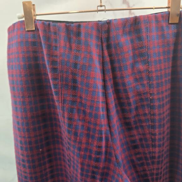 Anthropologie Pants Womens Large Red Blue Plaid High Rise Flare Pull On Maeve - Picture 7 of 14
